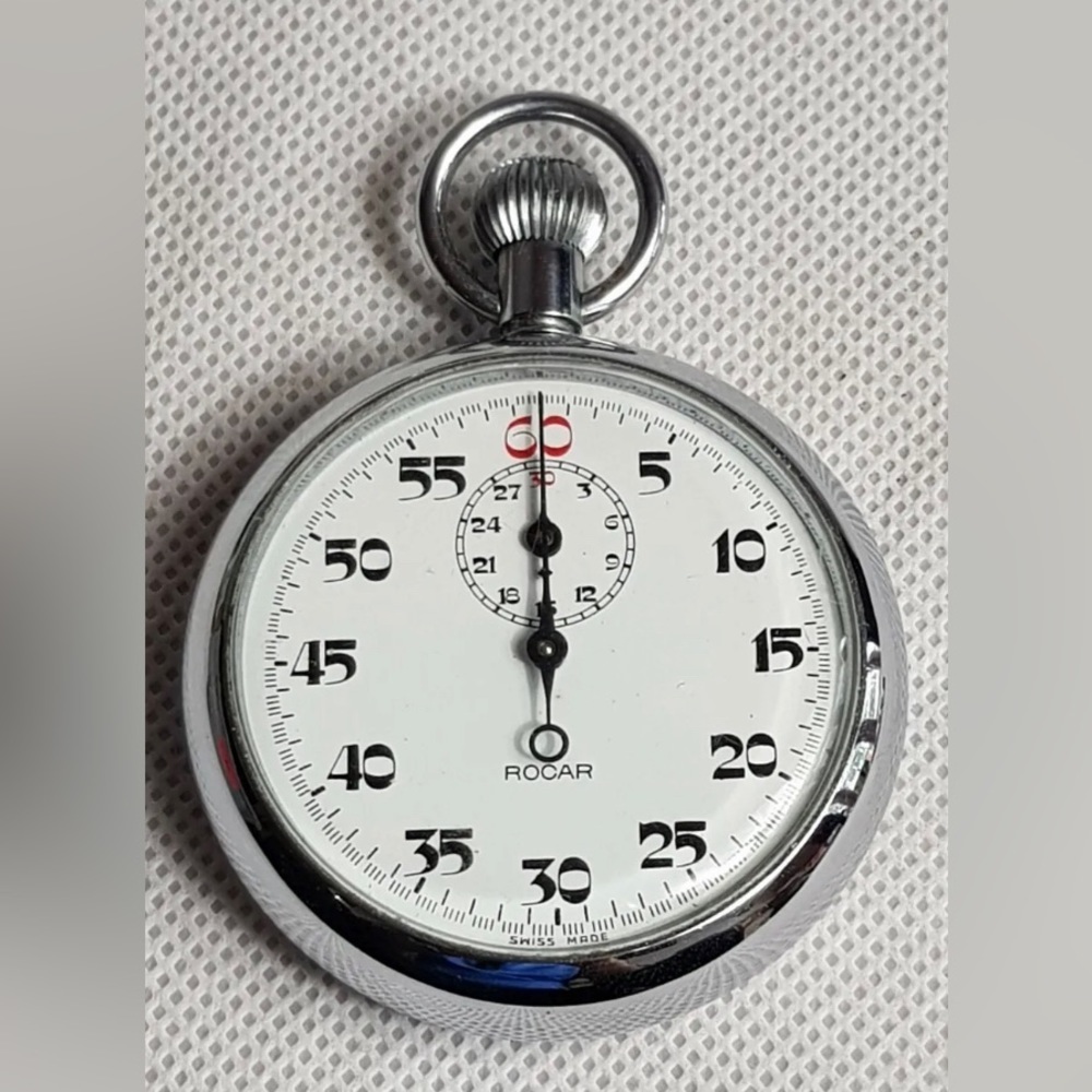 Vintage Swiss Made Rocar Stop Pocket Watch Vgc Gem